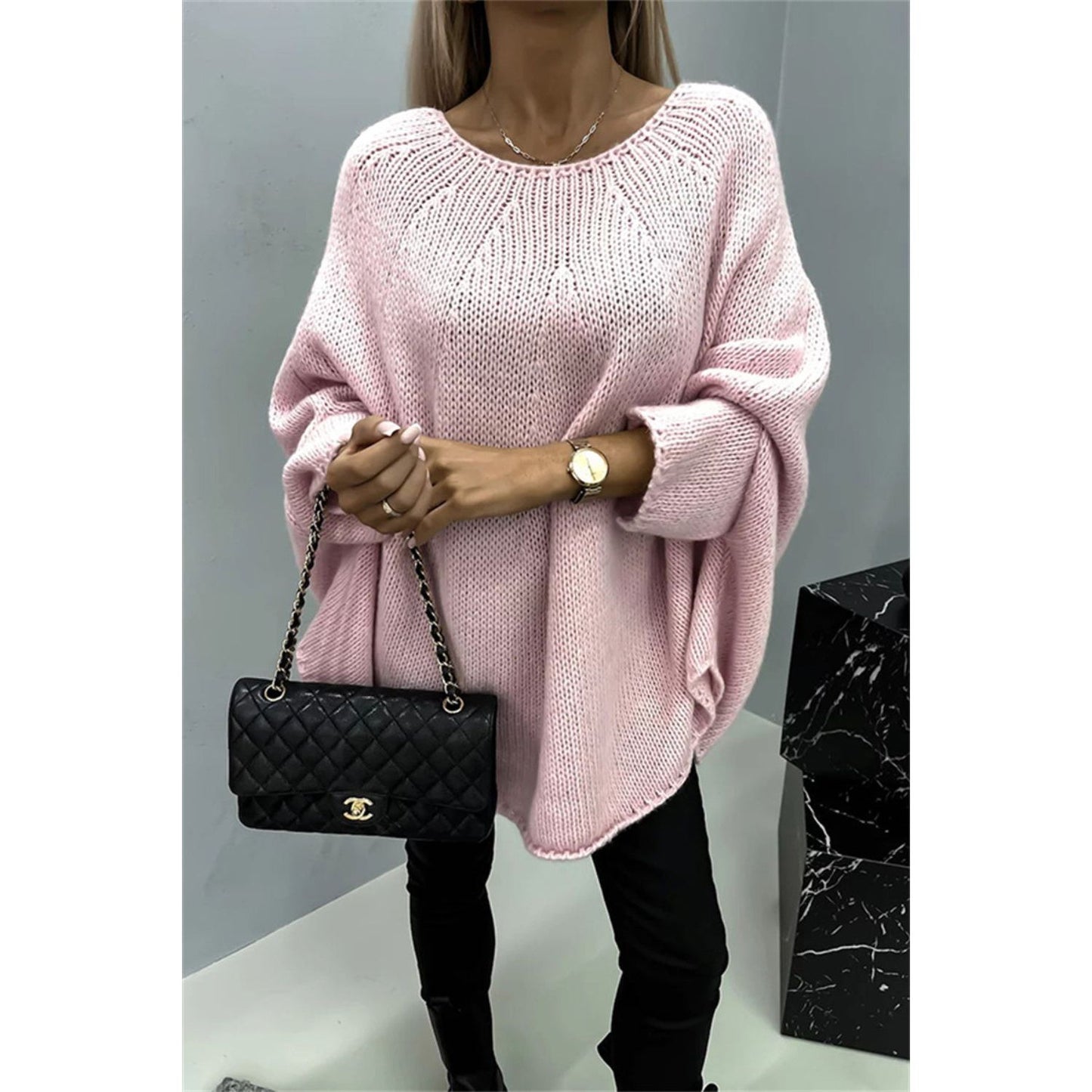 Round Neck Batwing Sleeve Sweater