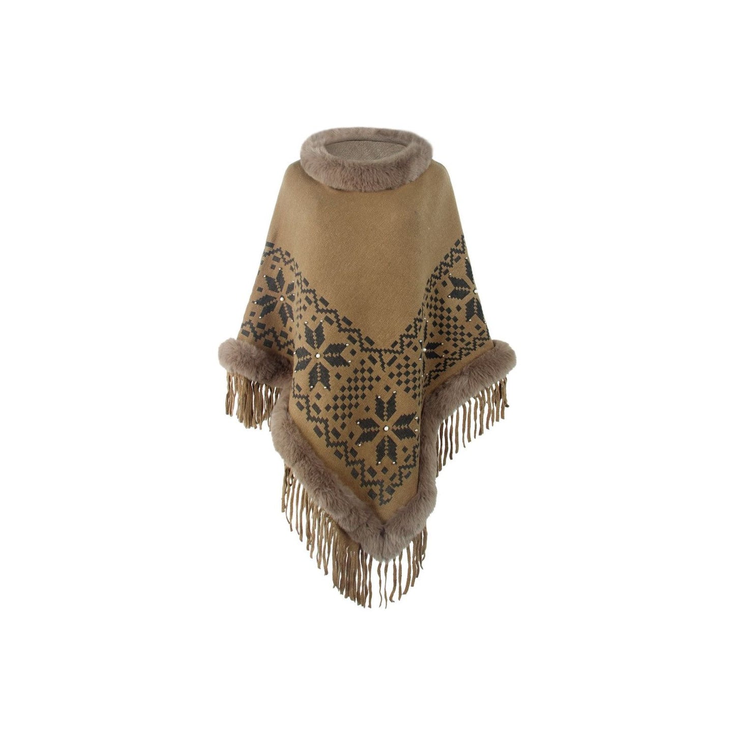 Fringe Geometric Cape Sleeve Poncho