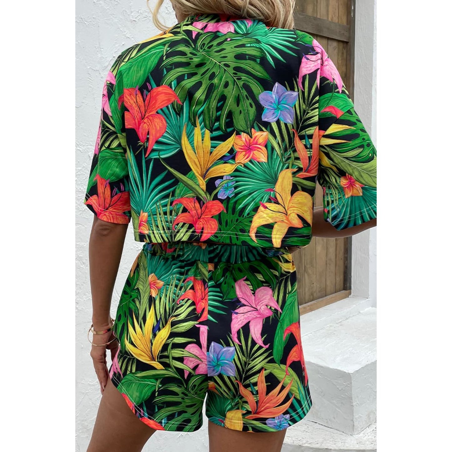 Shiny Printed Half Sleeve Top and Shorts Lounge Set