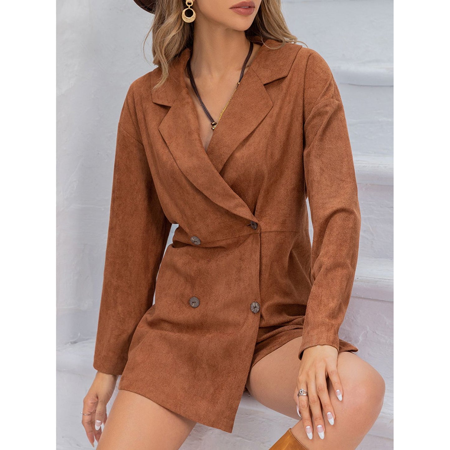 Lapel Collar Long Sleeve Romper