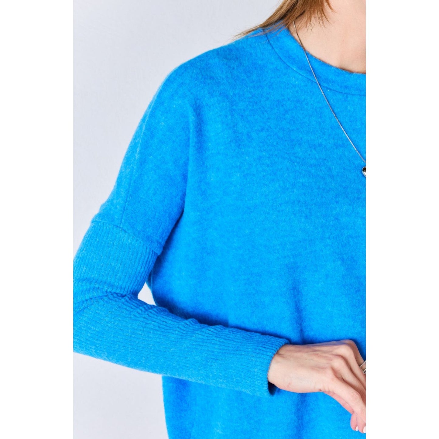 Zenana Ribbed Trim Round Neck Long Sleeve Top