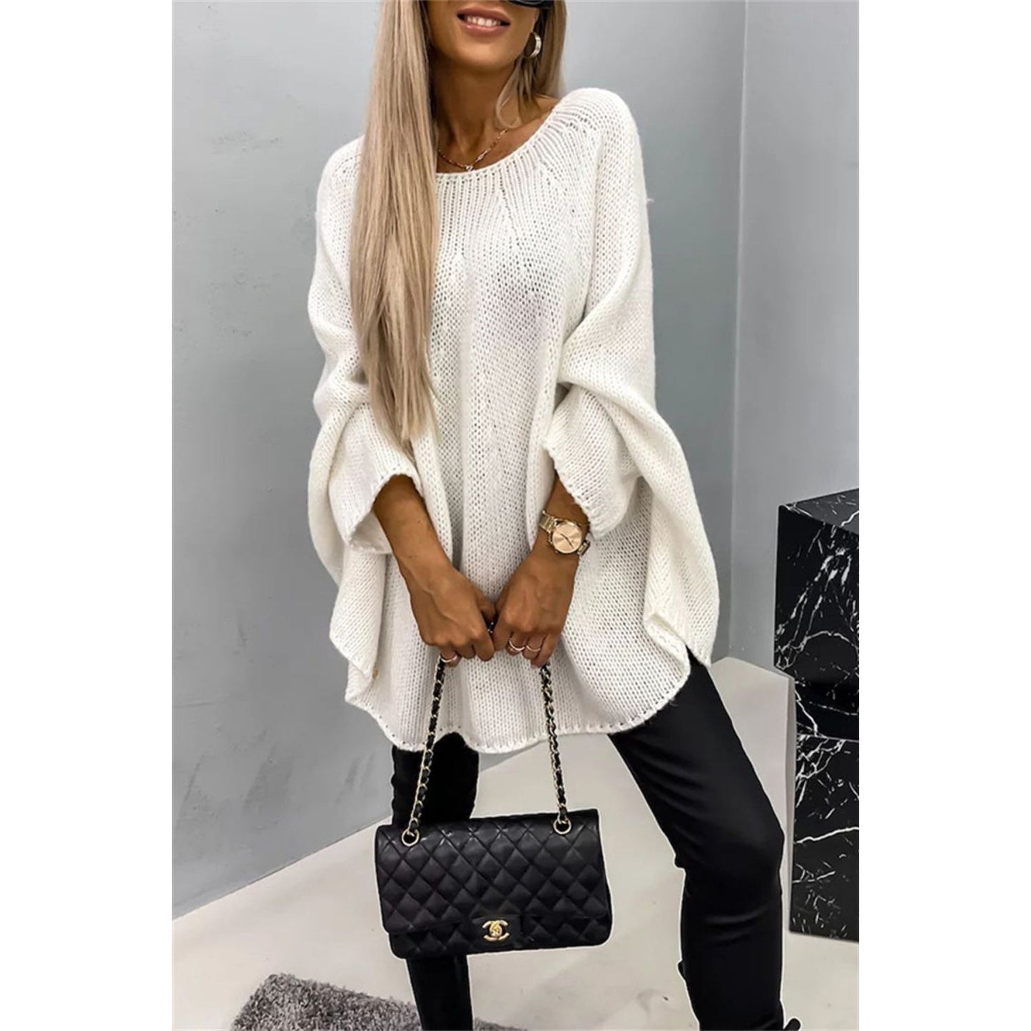 Round Neck Batwing Sleeve Sweater