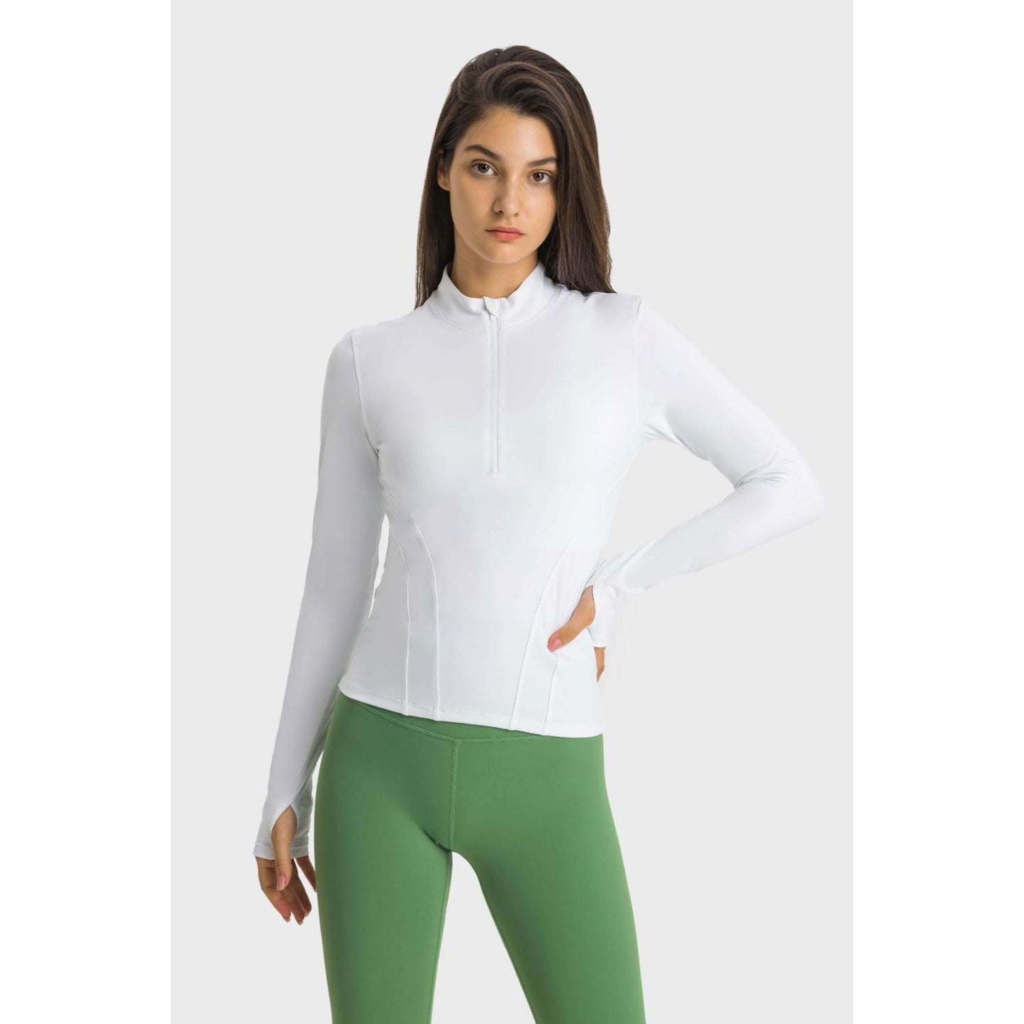 Half Zip Thumbhole Sleeve Sports Top