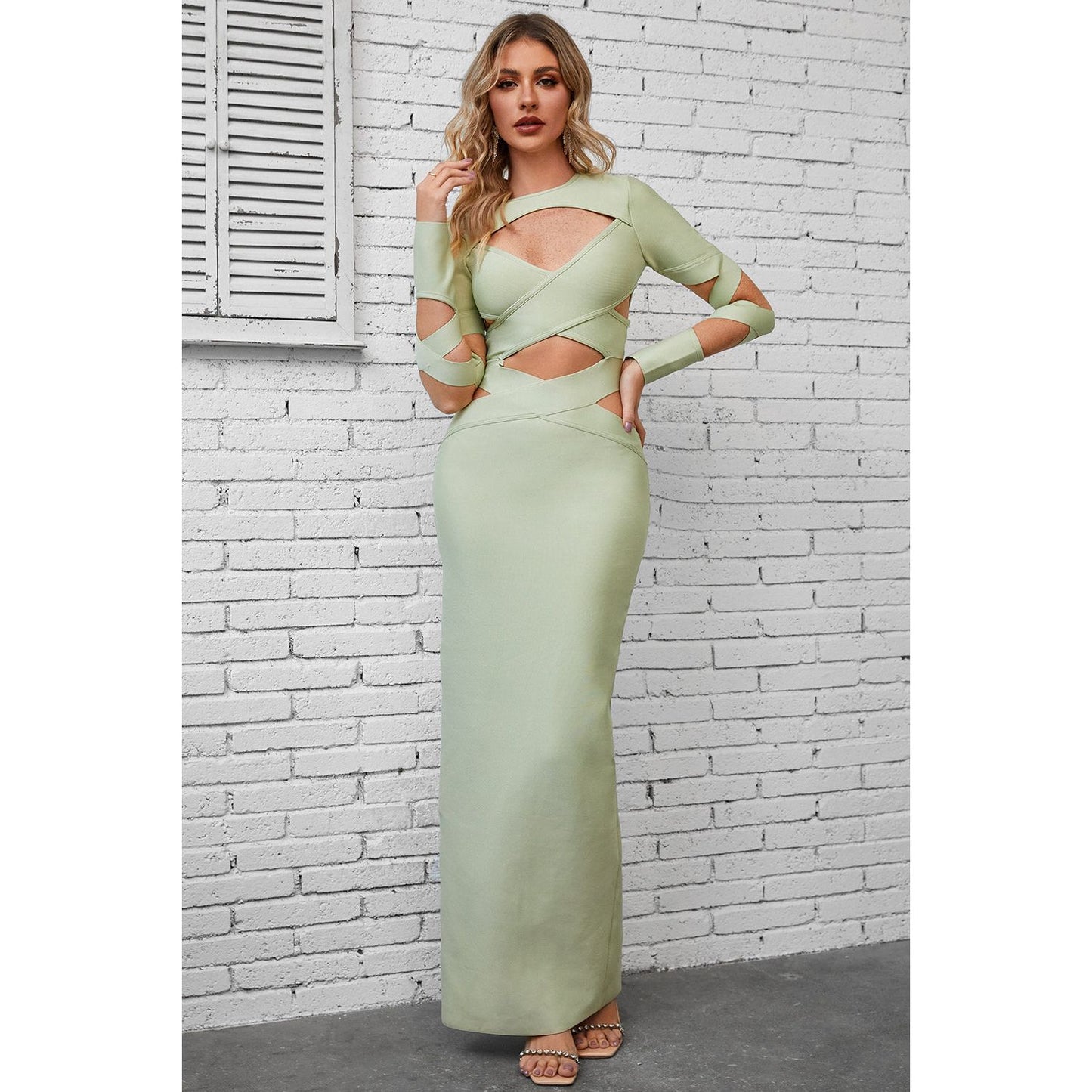 Cutout Round Neck Maxi Wrap Dress