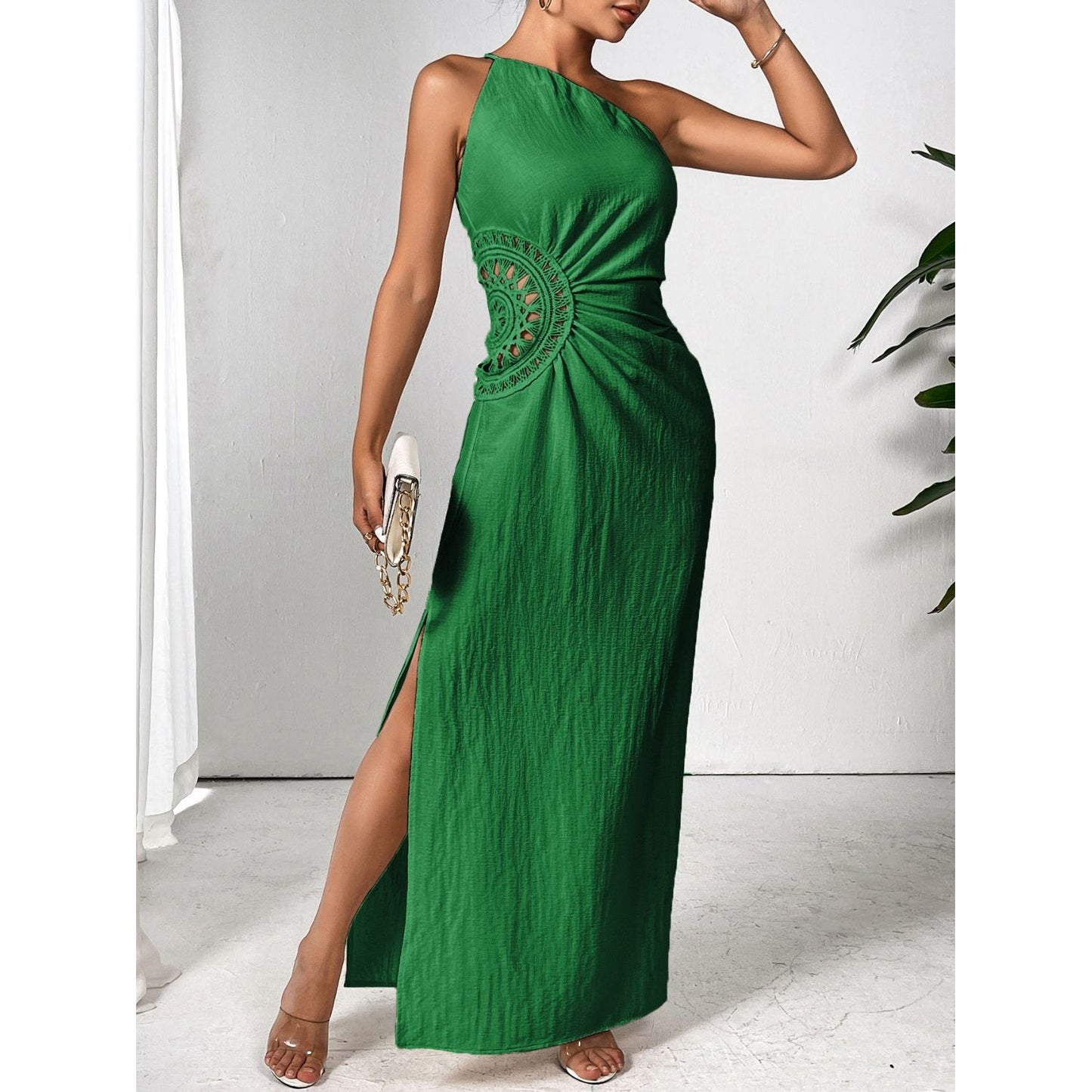 Slit One Shoulder Sleeveless Maxi Dress