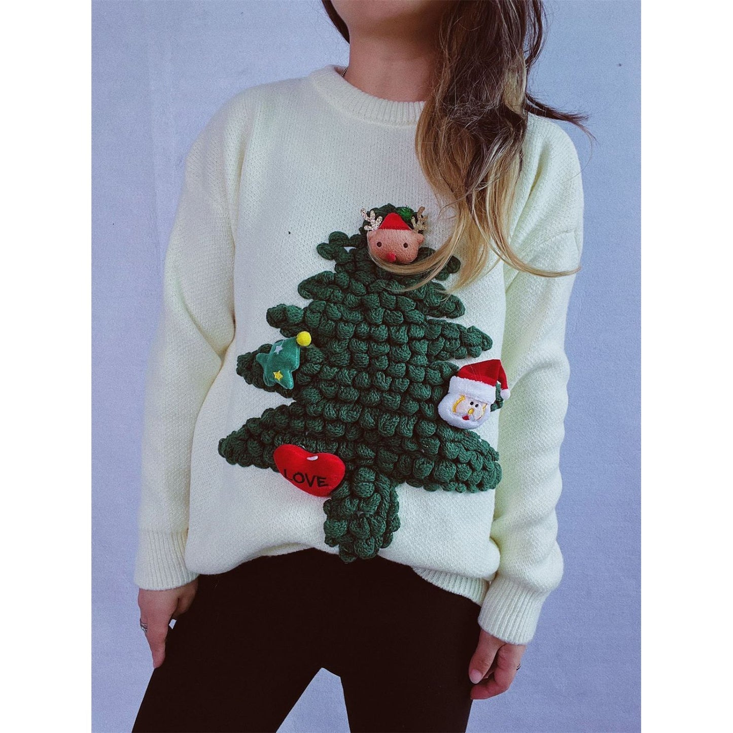 Christmas Tree Round Neck Long Sleeve Sweater