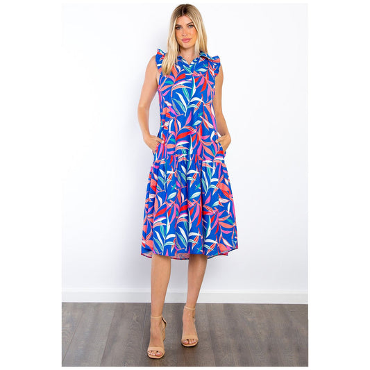 Be Stage Print Ruffled Midi Dress with Pockets