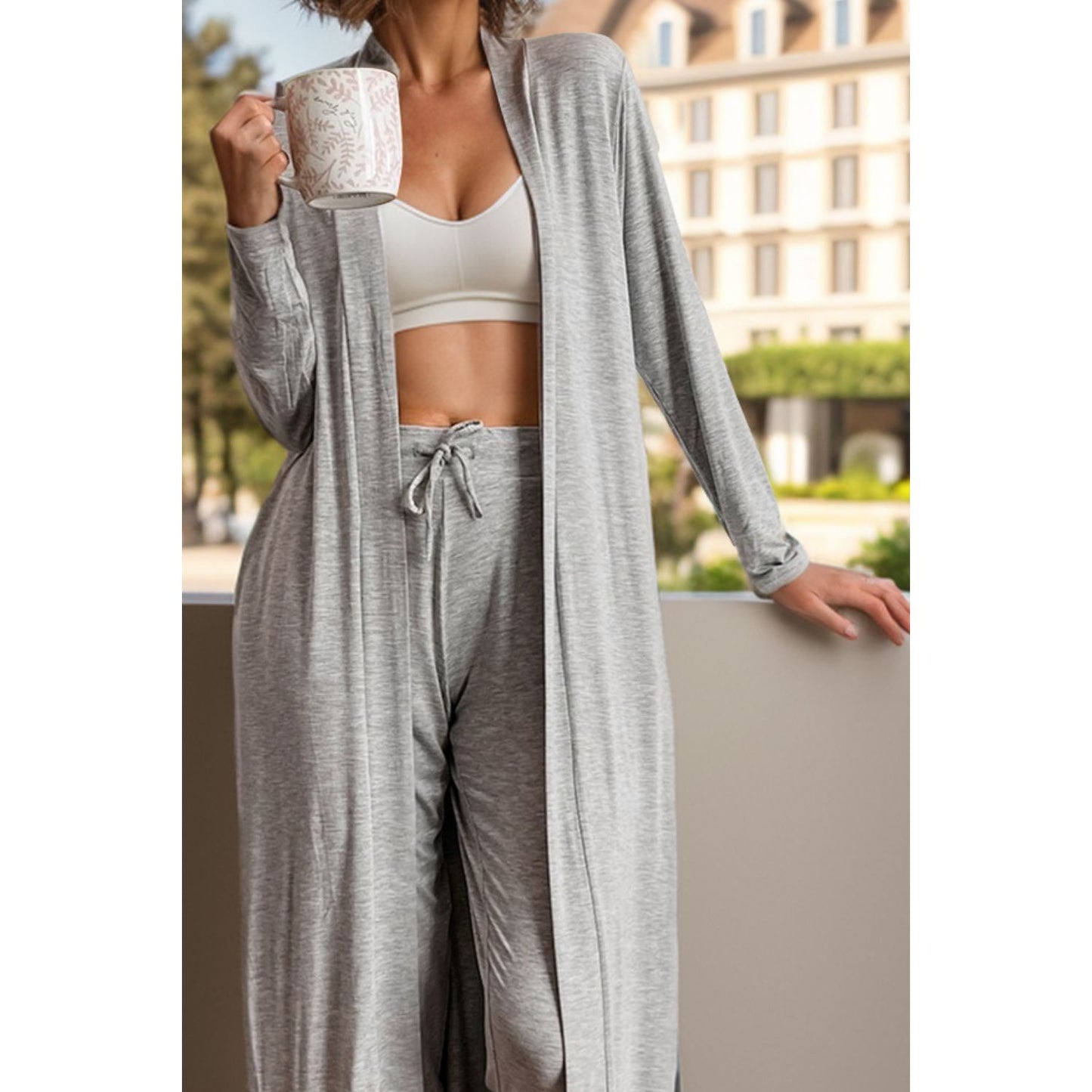 Open Front Long Sleeve Cardigan and Pants Lounge Set