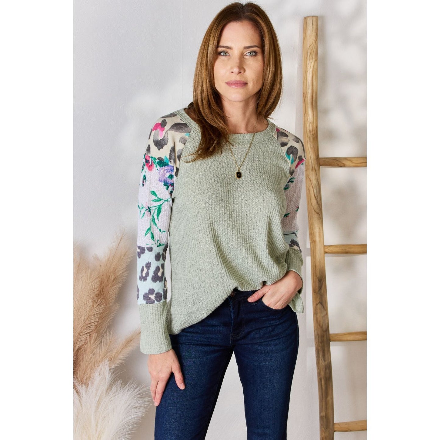 Hailey & Co Full Size Printed Round Neck Blouse