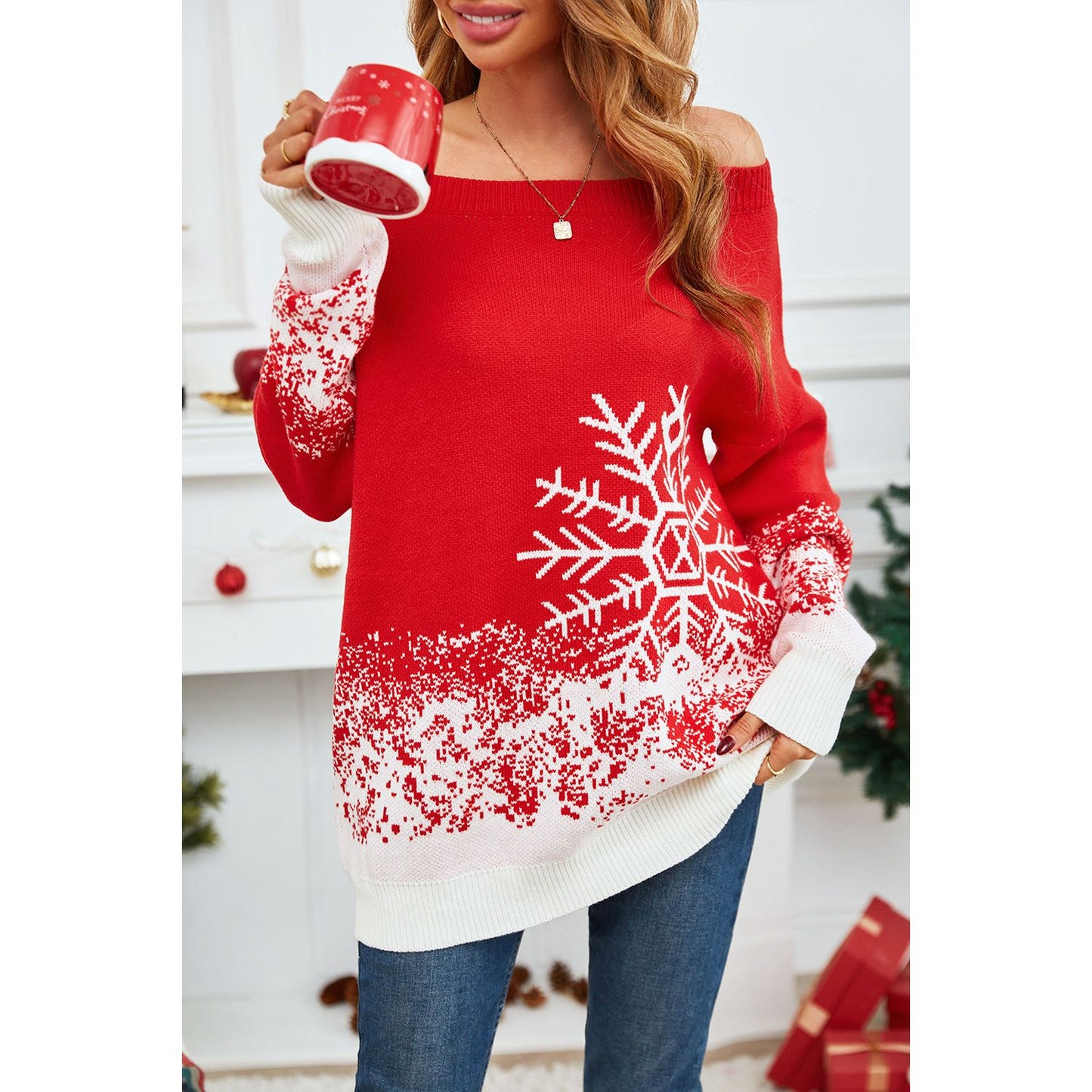 Off-Shoulder Long Sleeve Sweater