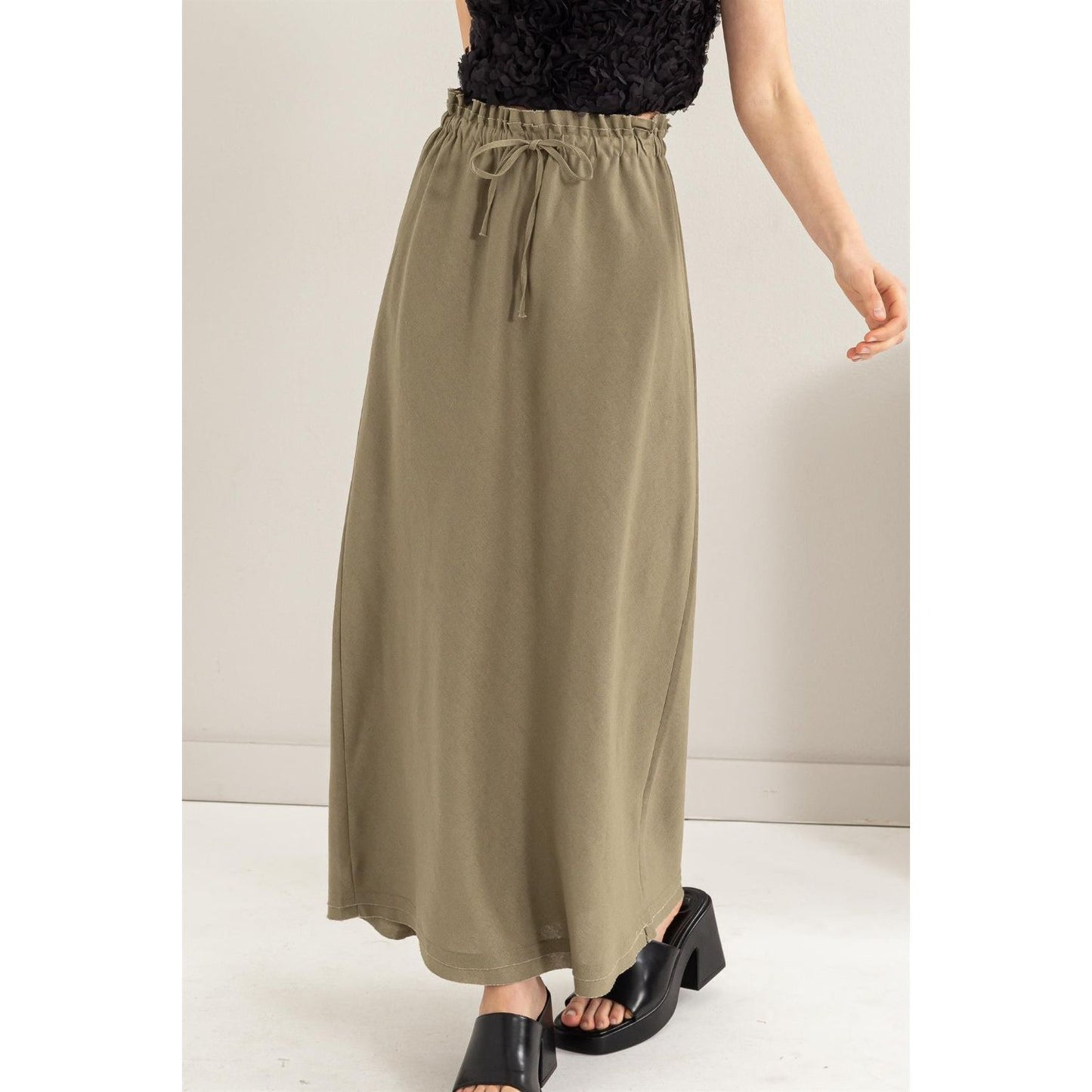 HYFVE Drawstring Washed Linen Maxi Skirt