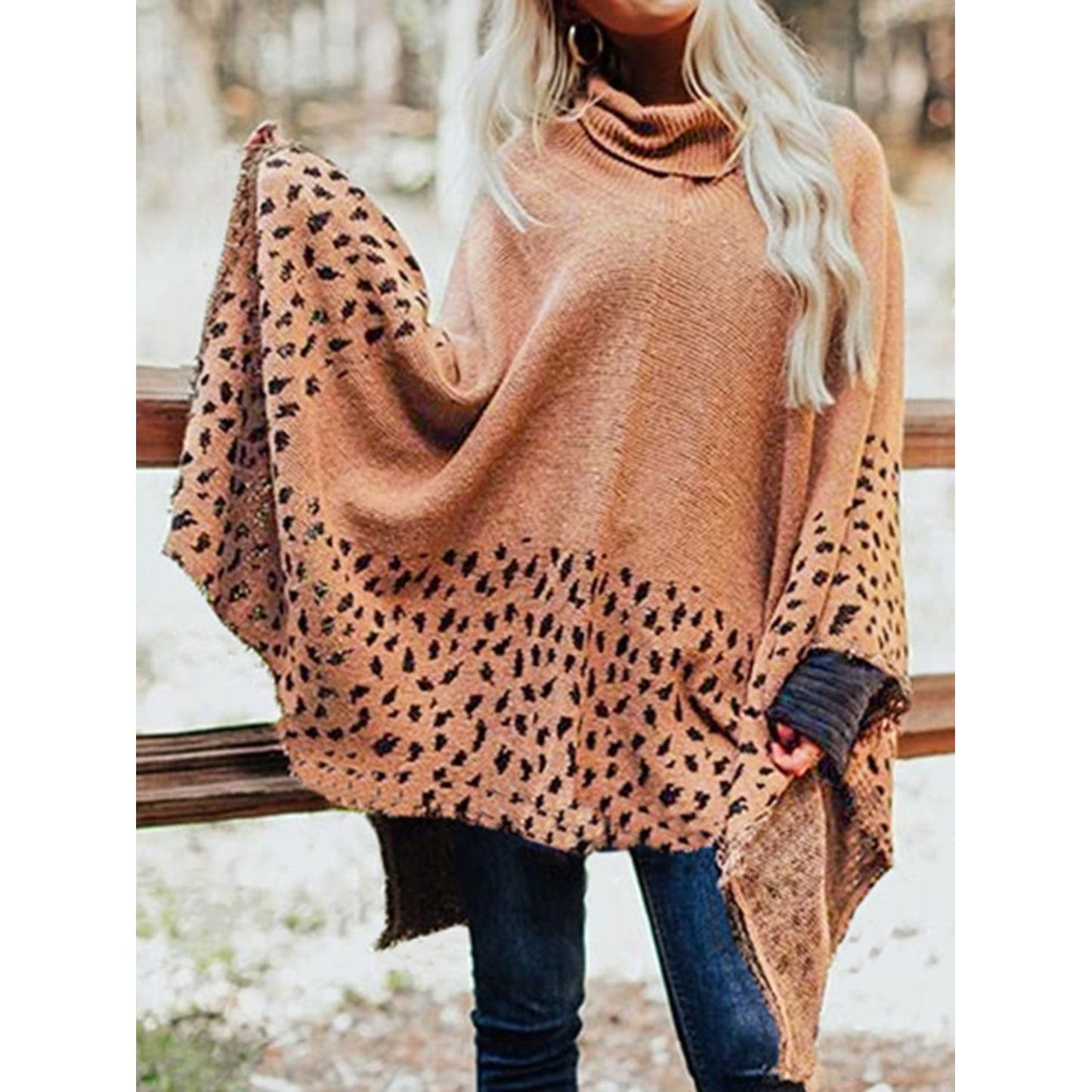 Leopard Turtleneck Poncho