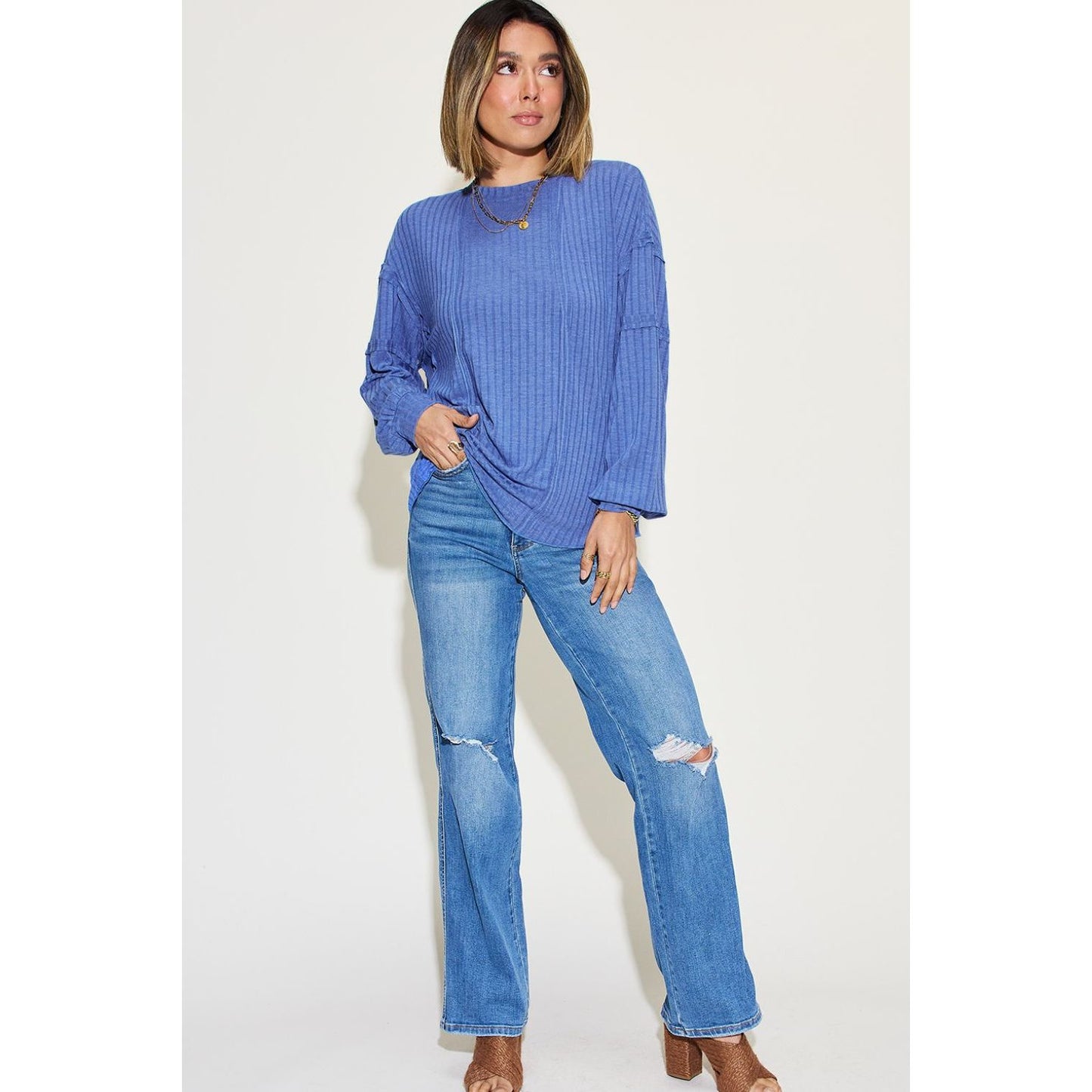 Basic Bae Full Size Ribbed Round Neck Long Sleeve T-Shirt