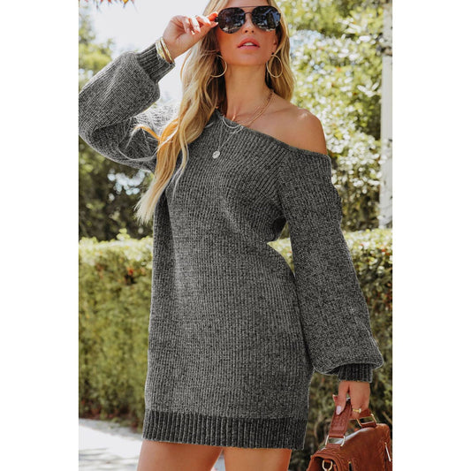 Boat Neck Long Sleeve Sweater Dress