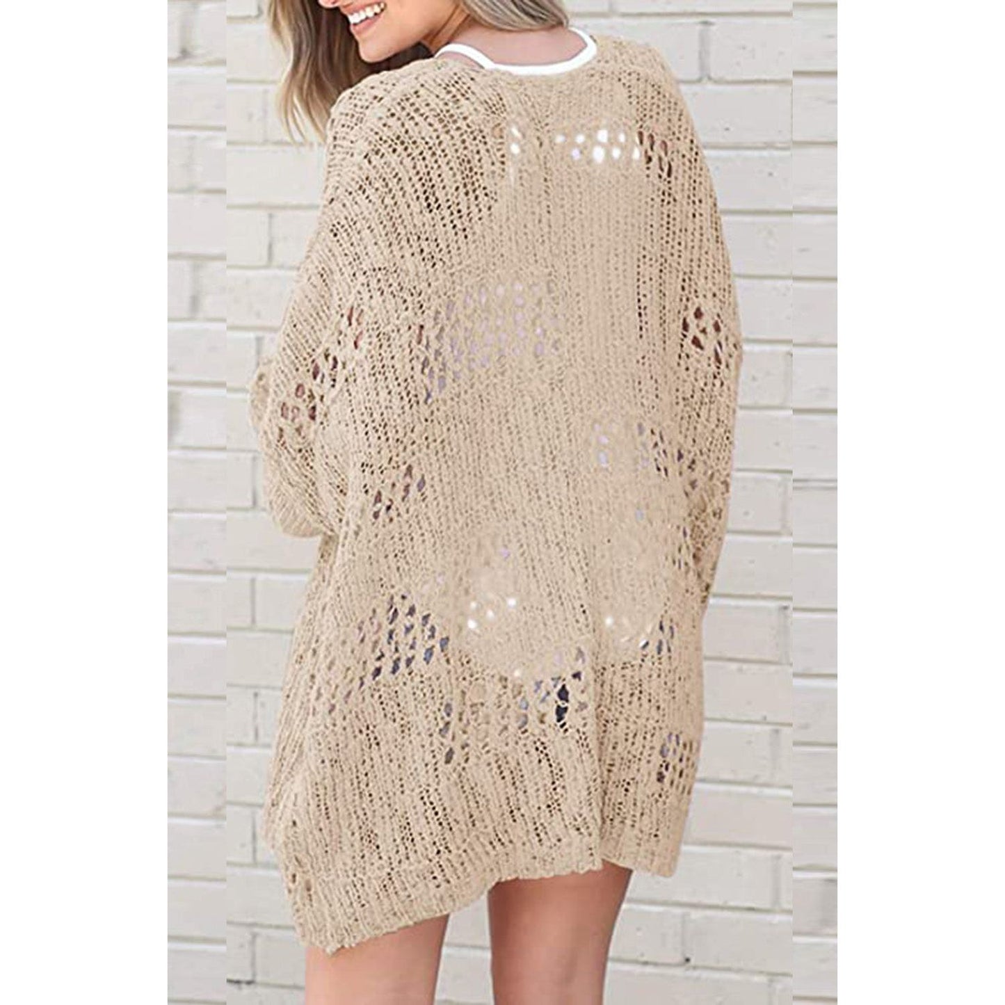 Openwork Open Front Long Sleeve Cardigan