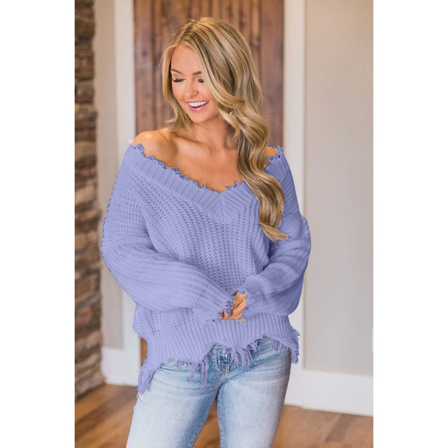 Frayed Hem Dropped Shoulder Sweater