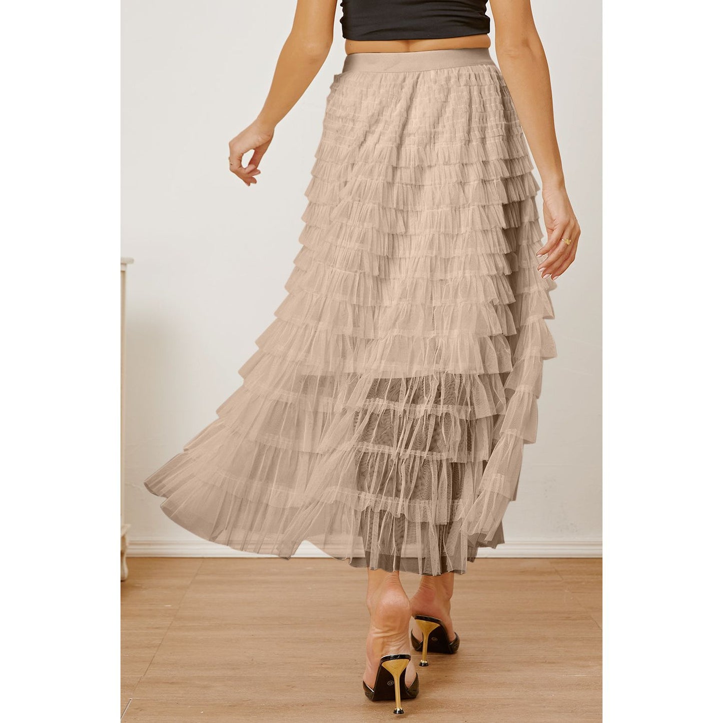 Ruched High Waist Tiered Skirt