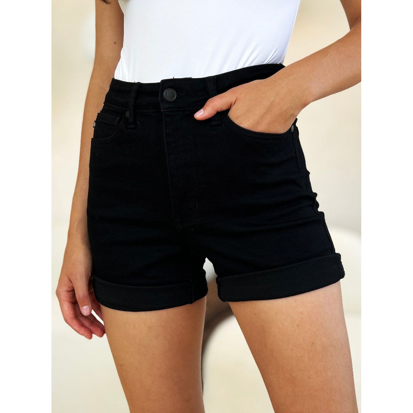 Judy Blue Full Size High Waist Tummy Control Cuffed Denim Shorts