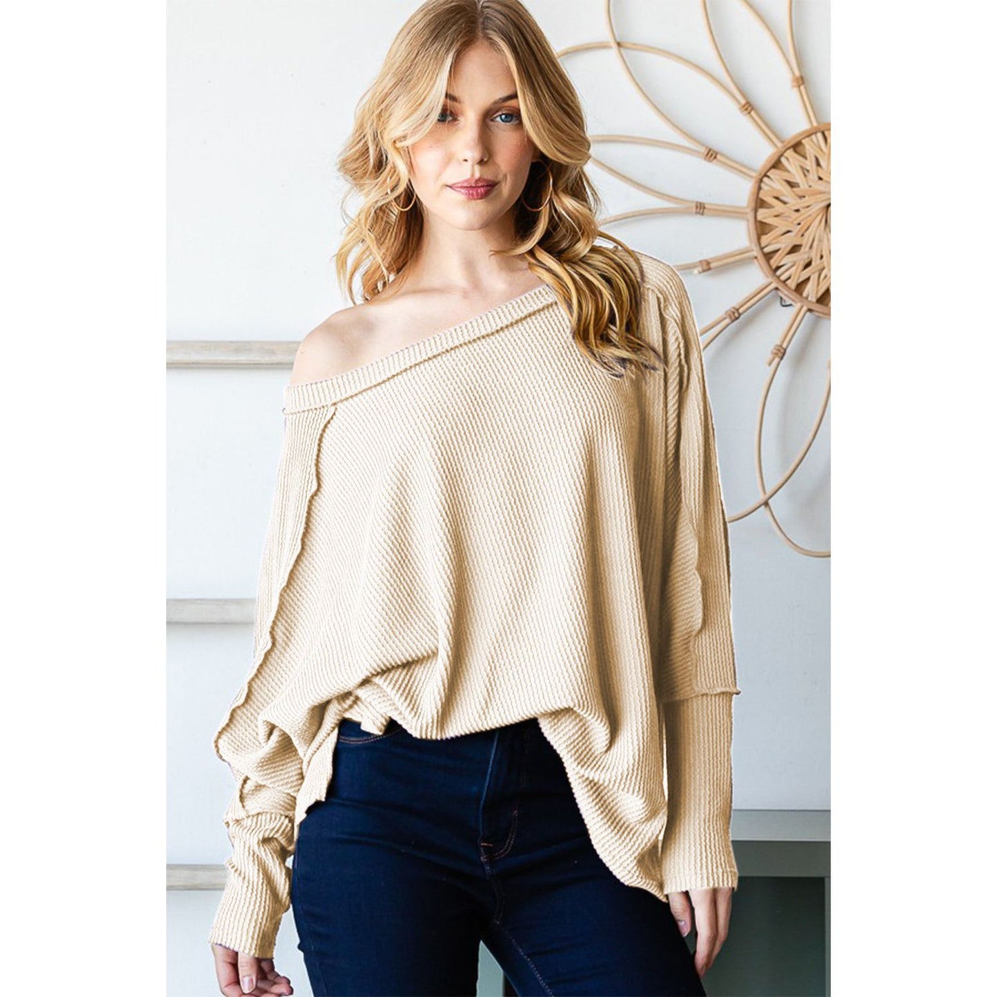 Reborn J Exposed Seam Lantern Sleeve Top