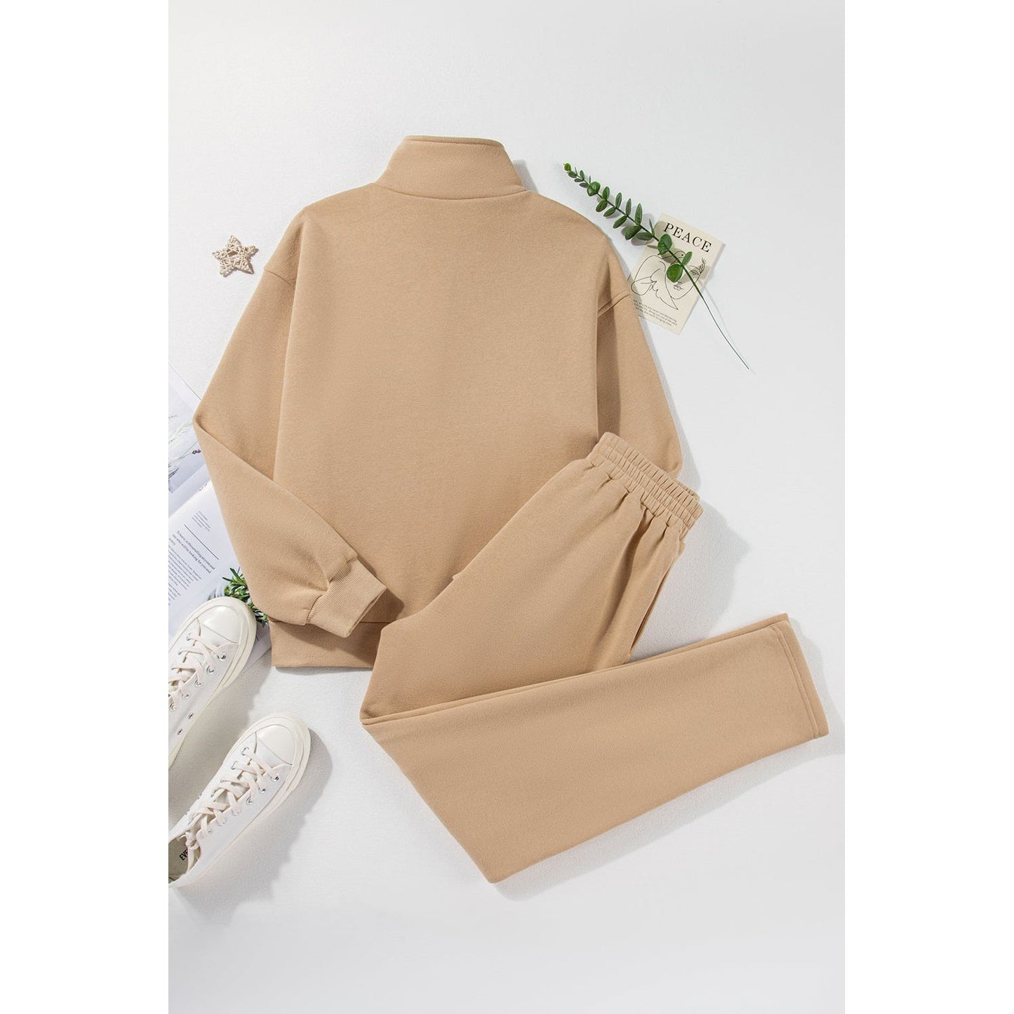 Half Snap Turtleneck Top and Pants Active Set