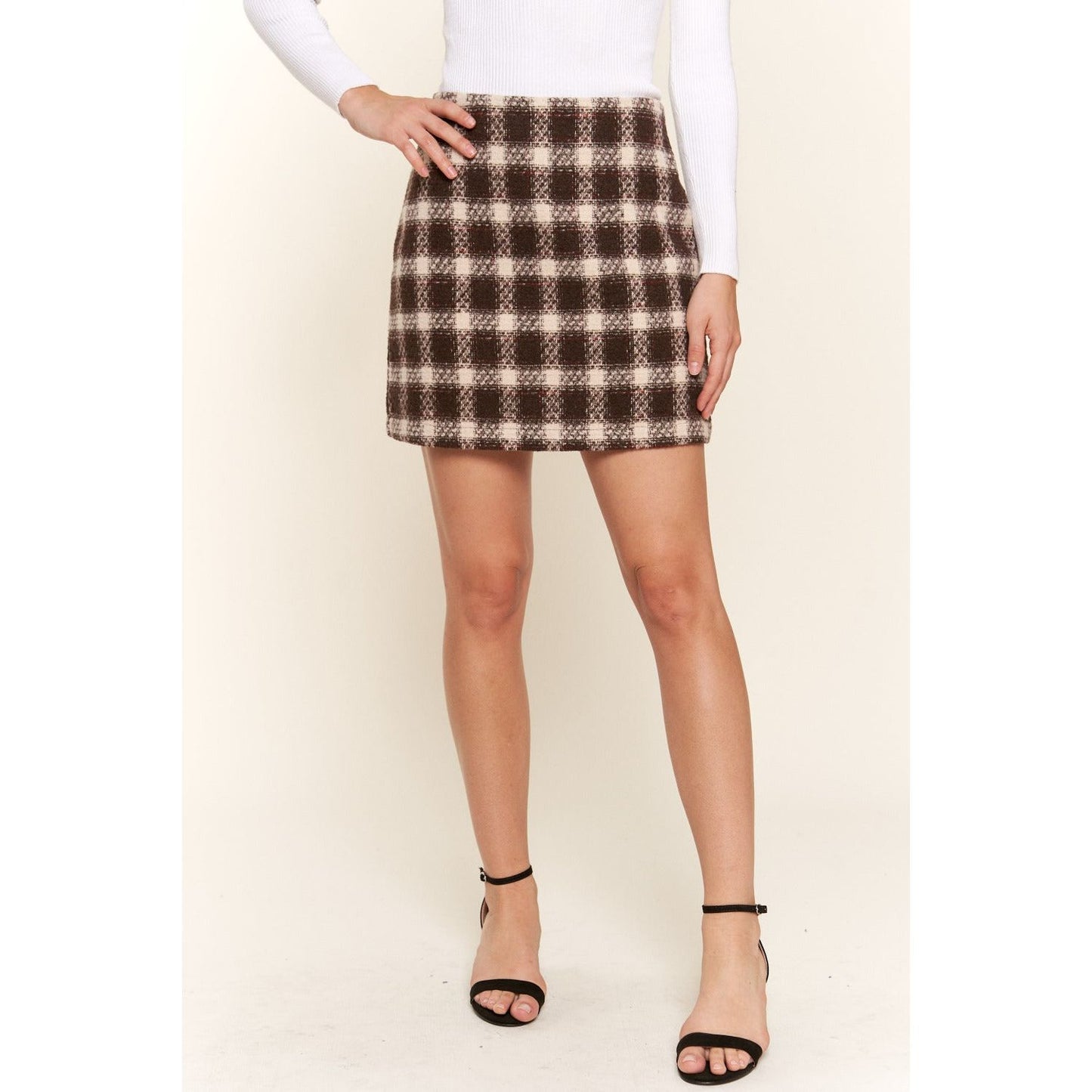 And The Why Full Size Brushed Plaid Mini Skirt