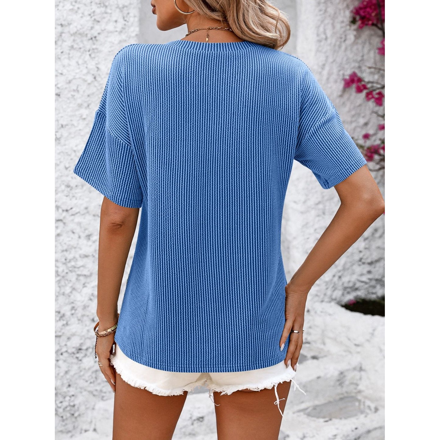 Mandy V-Neck Dropped Shoulder T-Shirt