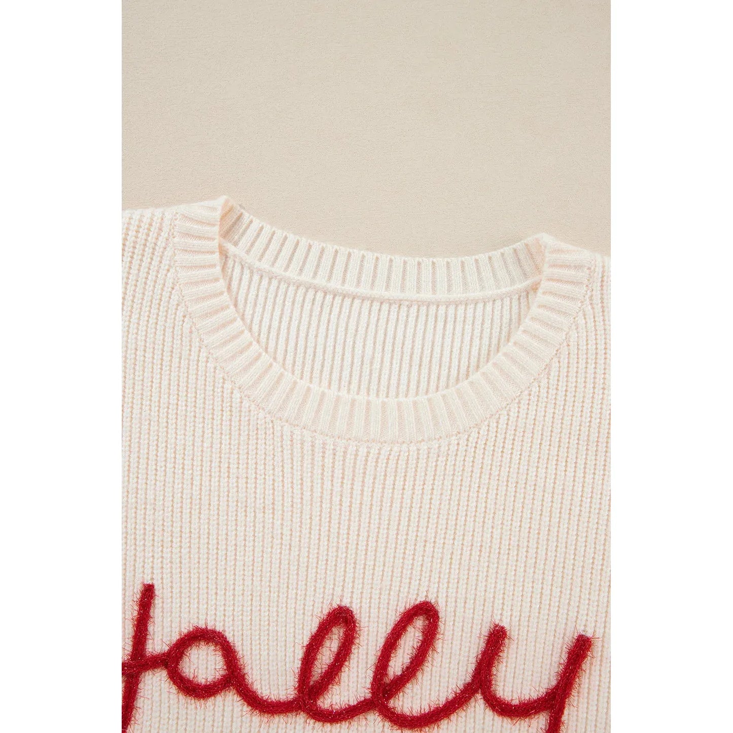 Letter Round Neck Long Sleeve Sweater