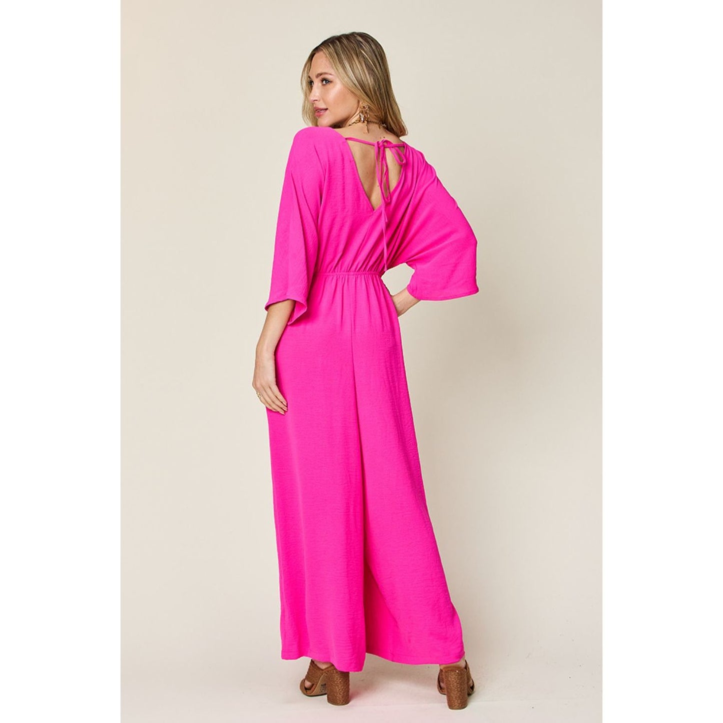 Double Take Full Size Surplice Wide Leg Jumpsuit with Pockets