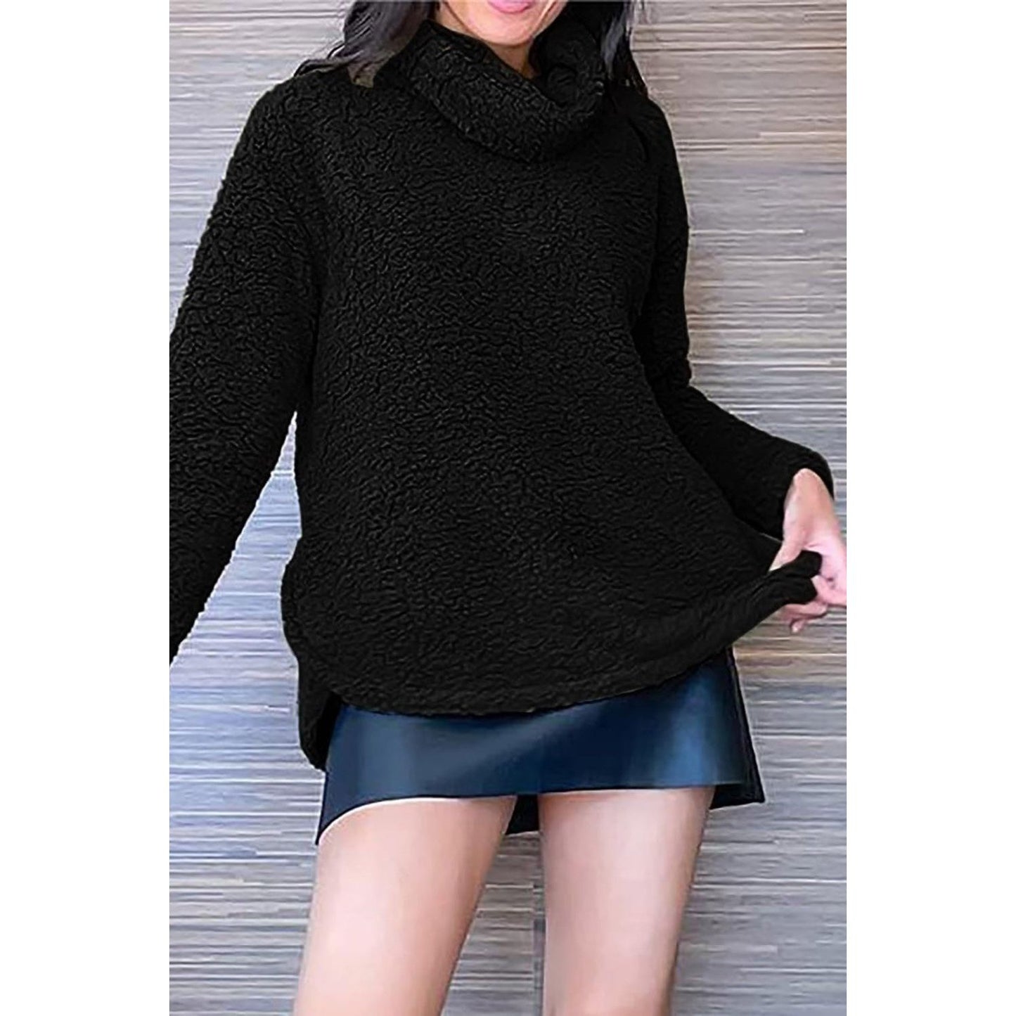 Fuzzy Turtleneck Long Sleeve Sweatshirt