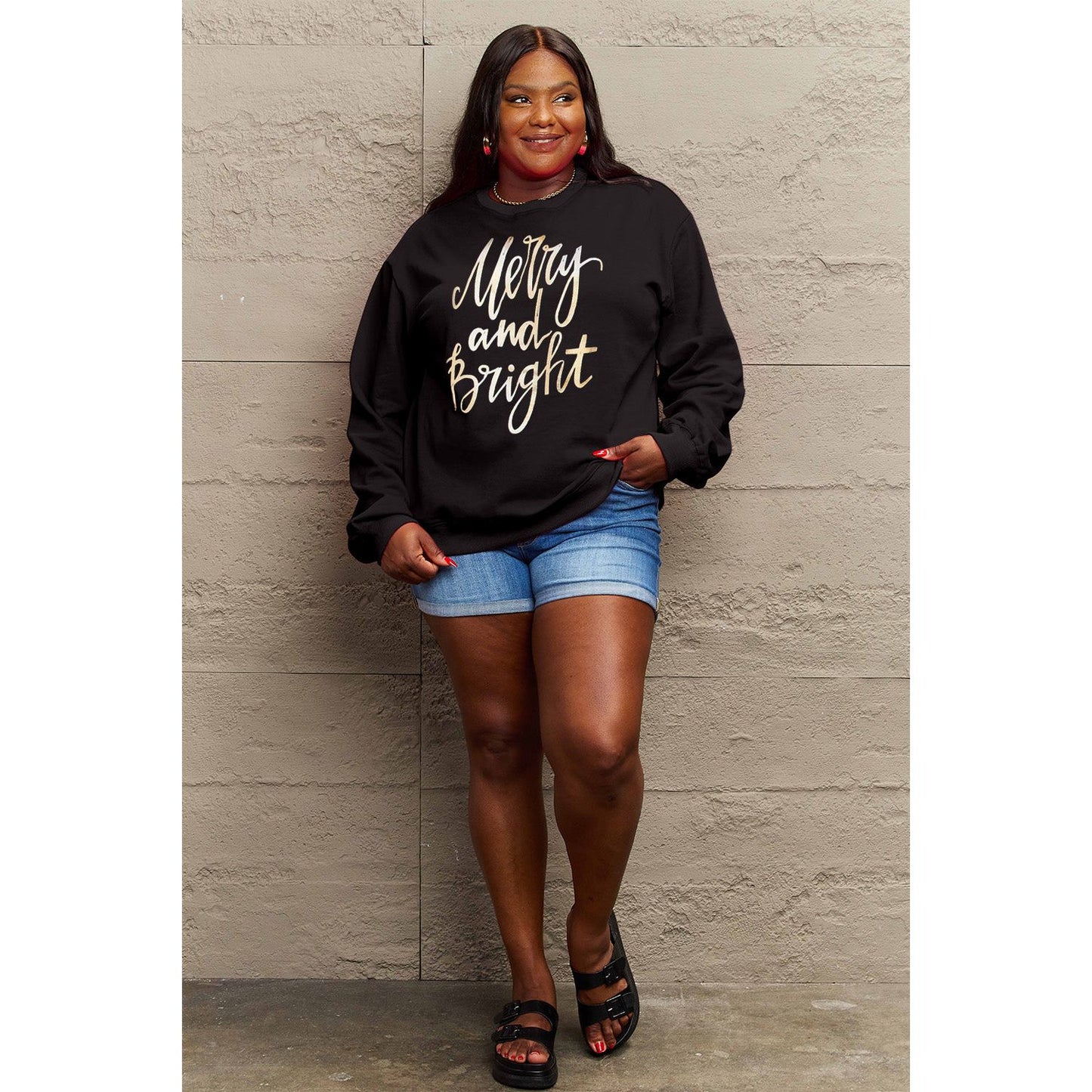 Simply Love Full Size MERRY AND BRIGHT Graphic Sweatshirt