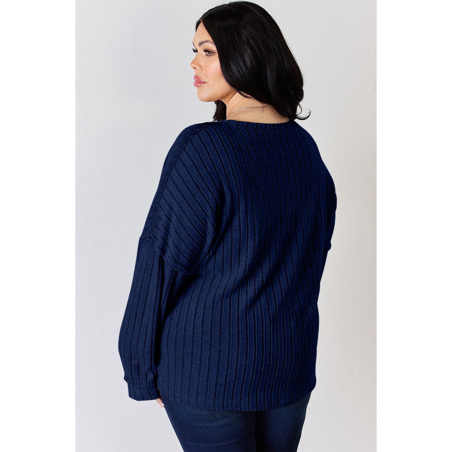 Basic Bae Full Size Ribbed Half Button Long Sleeve T-Shirt