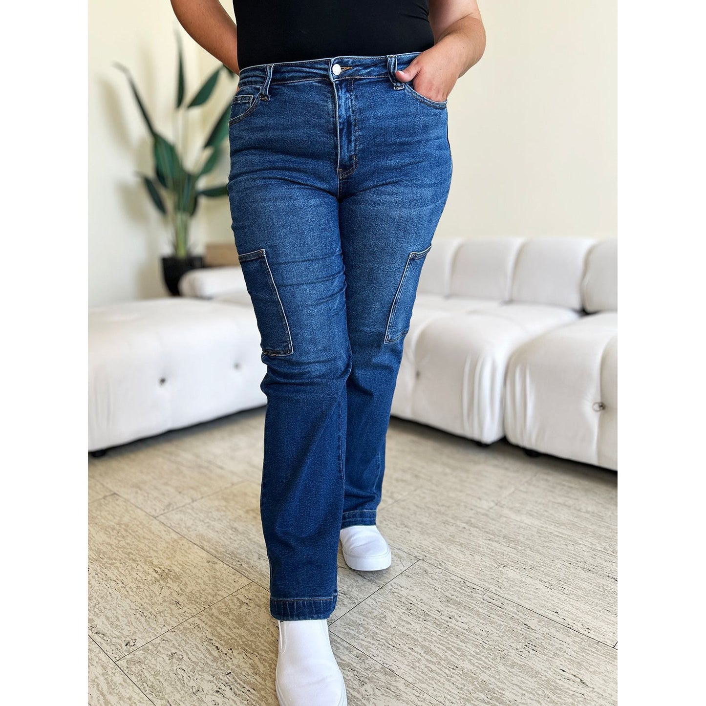 Judy Blue Full Size High Waist Straight Cargo Jeans