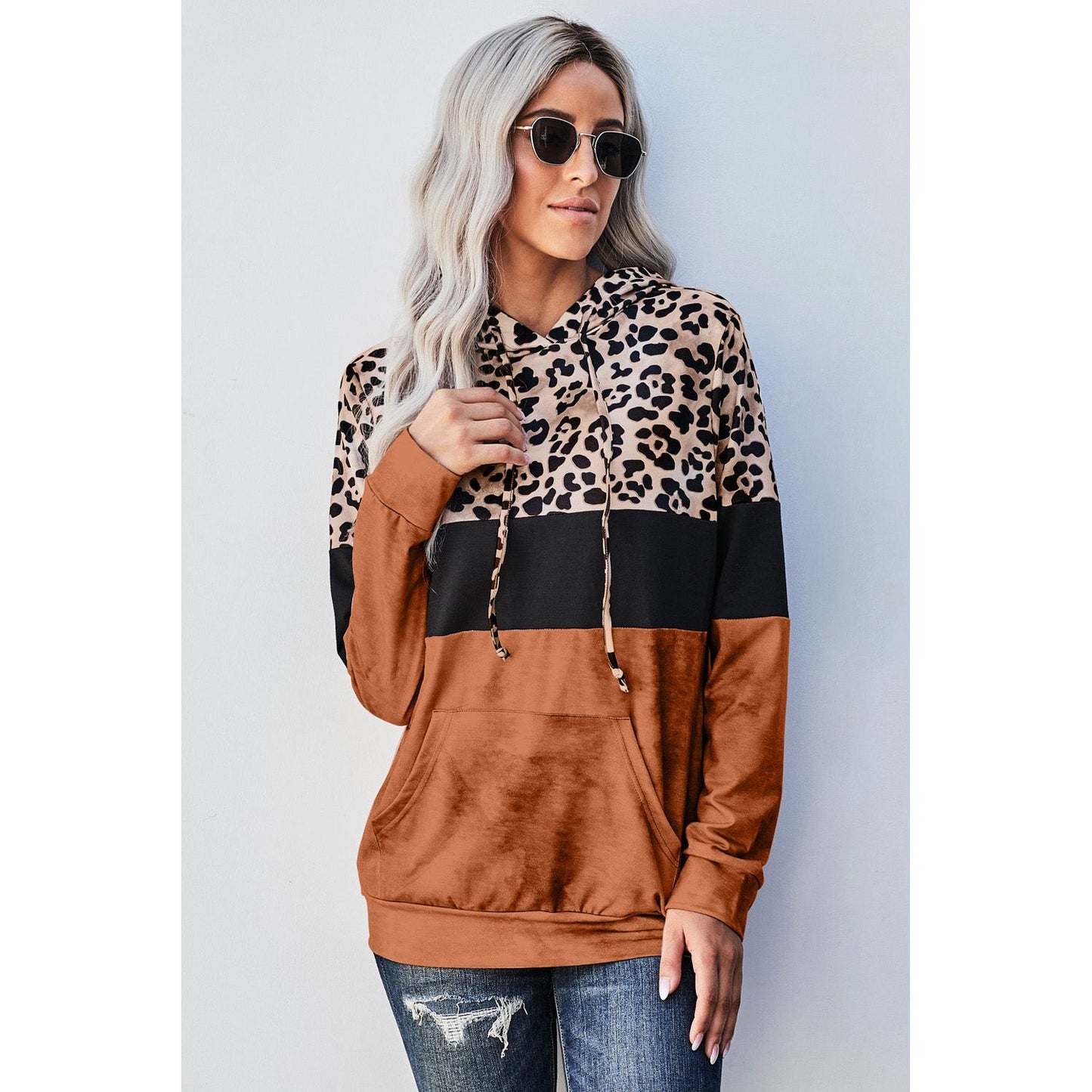 Leopard Color Block Hoodie