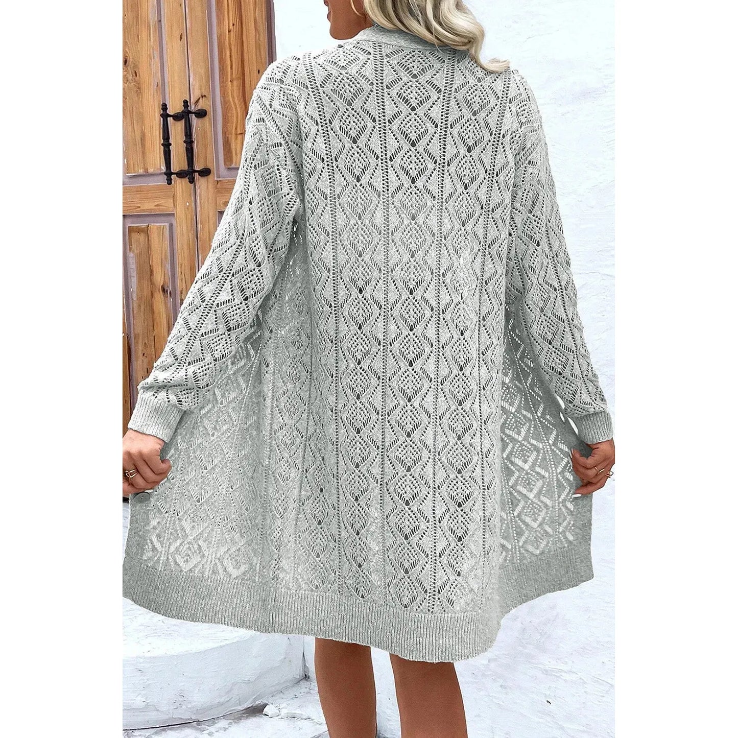 Openwork Button Down Long Sleeve Cardigan