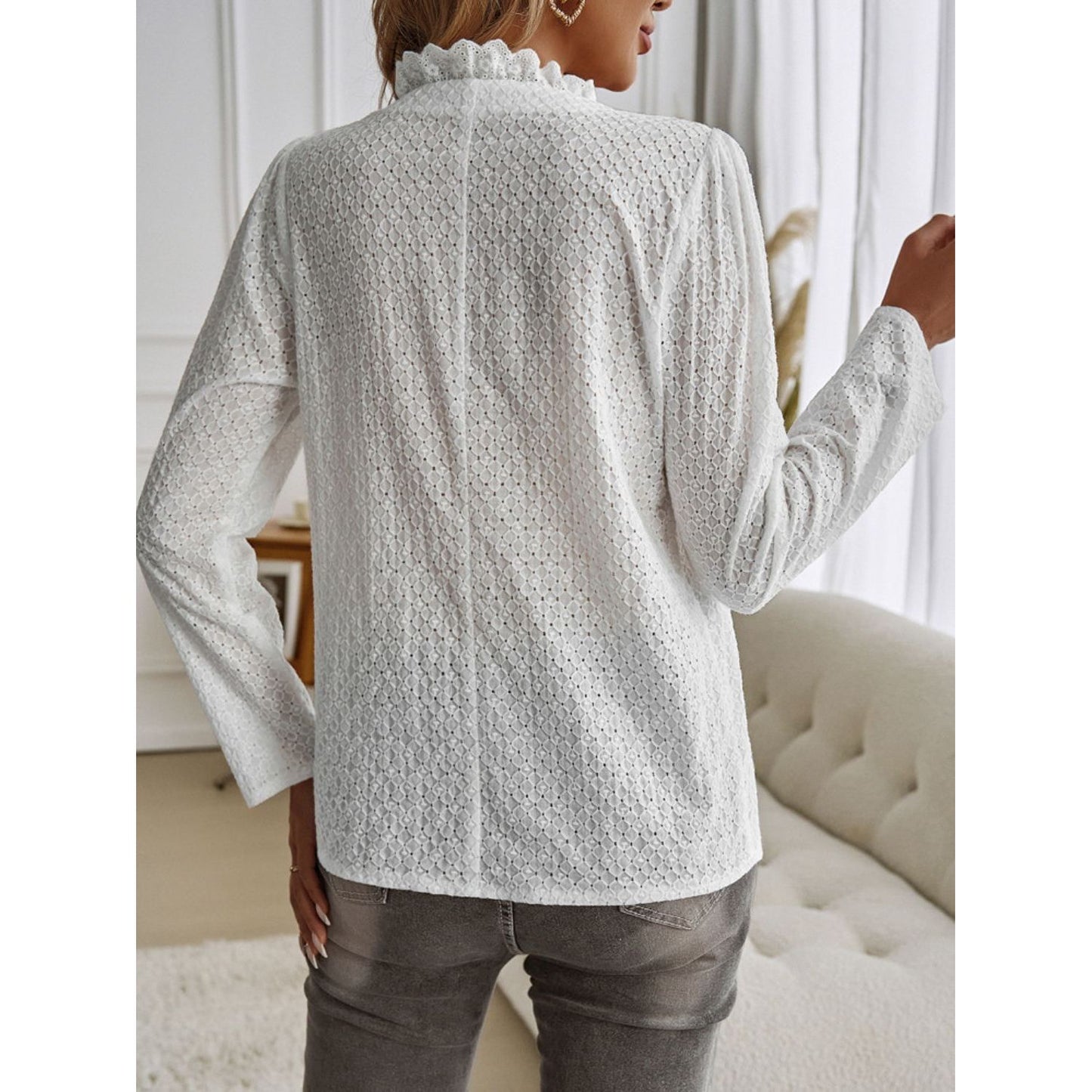 Devine Frill V-Neck Long Sleeve Shirt