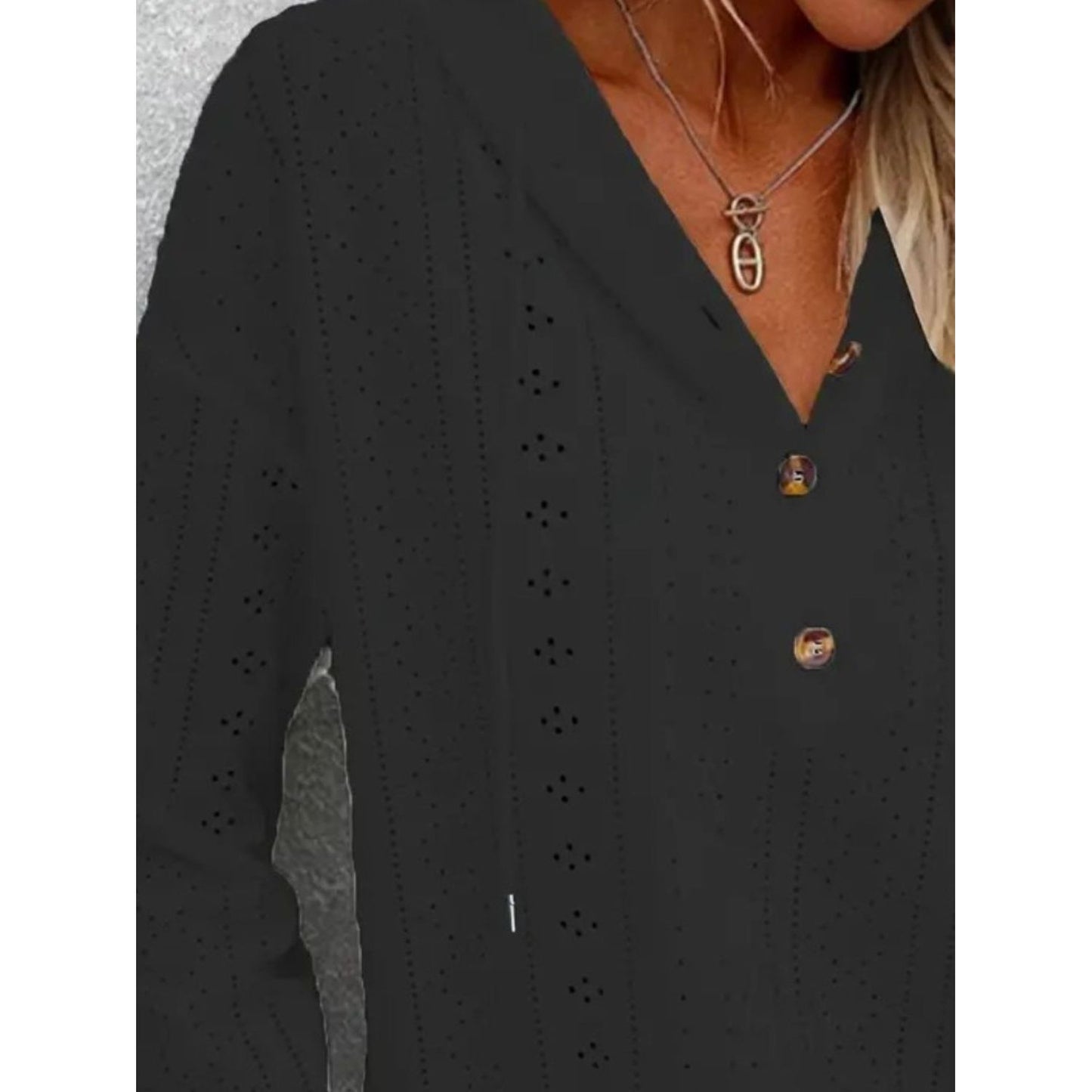 Drawstring Eyelet Long Sleeve Hoodie