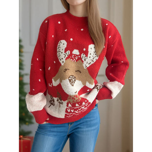 Reindeer Mock Neck Long Sleeve Sweater