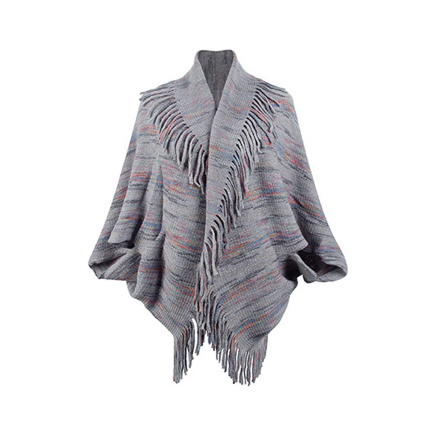 Fringe Detail Printed Poncho