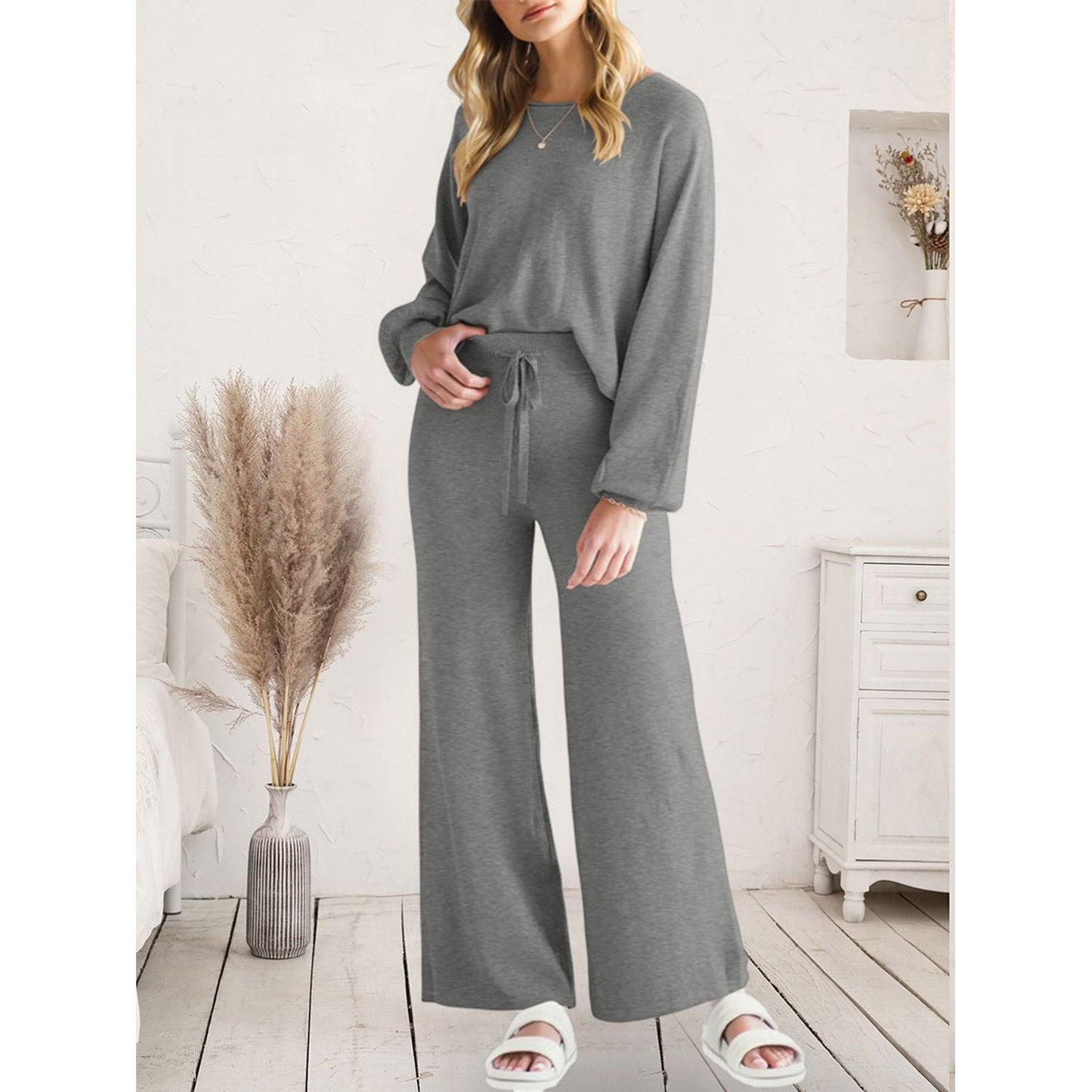 Long Sleeve Lounge Top and Drawstring Pants Set