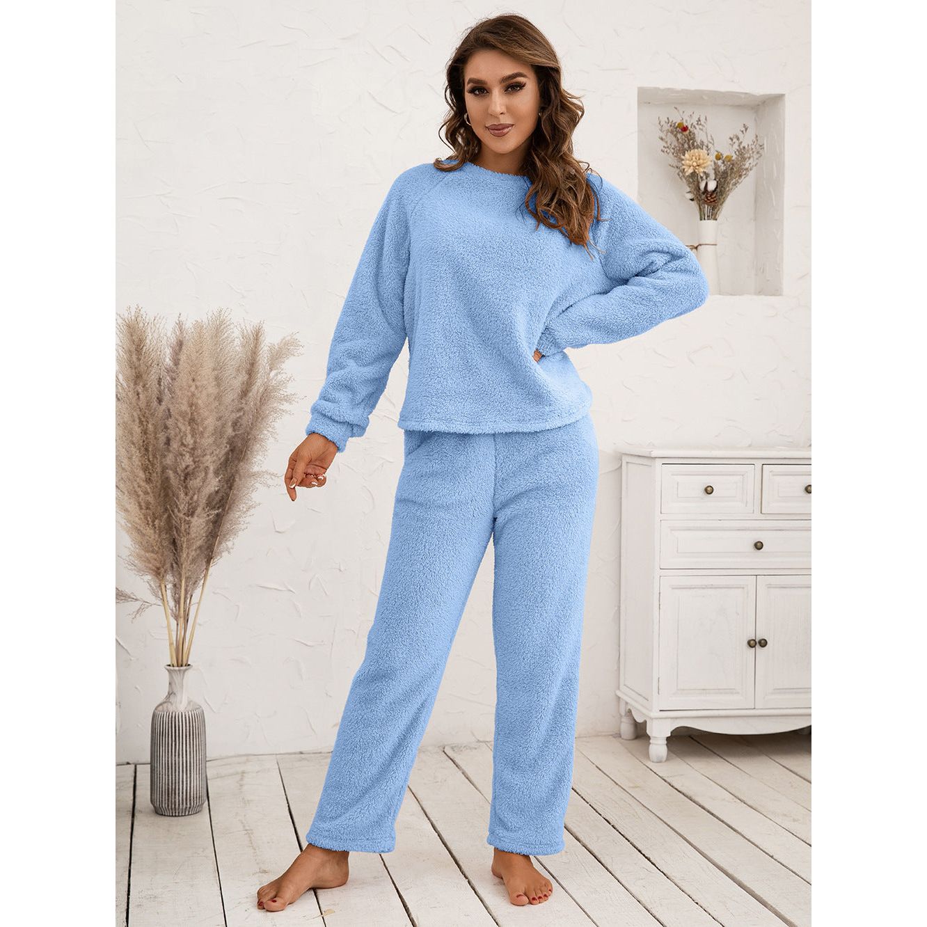 Ivy Lane Teddy Long Sleeve Top and Pants Lounge Set