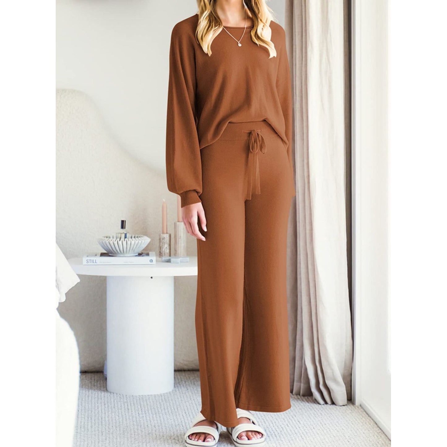 Long Sleeve Lounge Top and Drawstring Pants Set