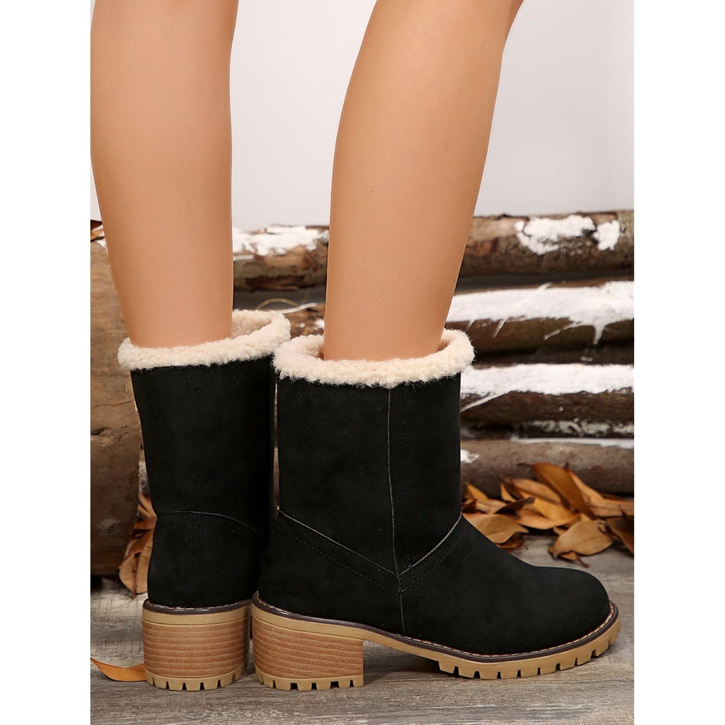 Thermal Fuzzy Block Heel Boots