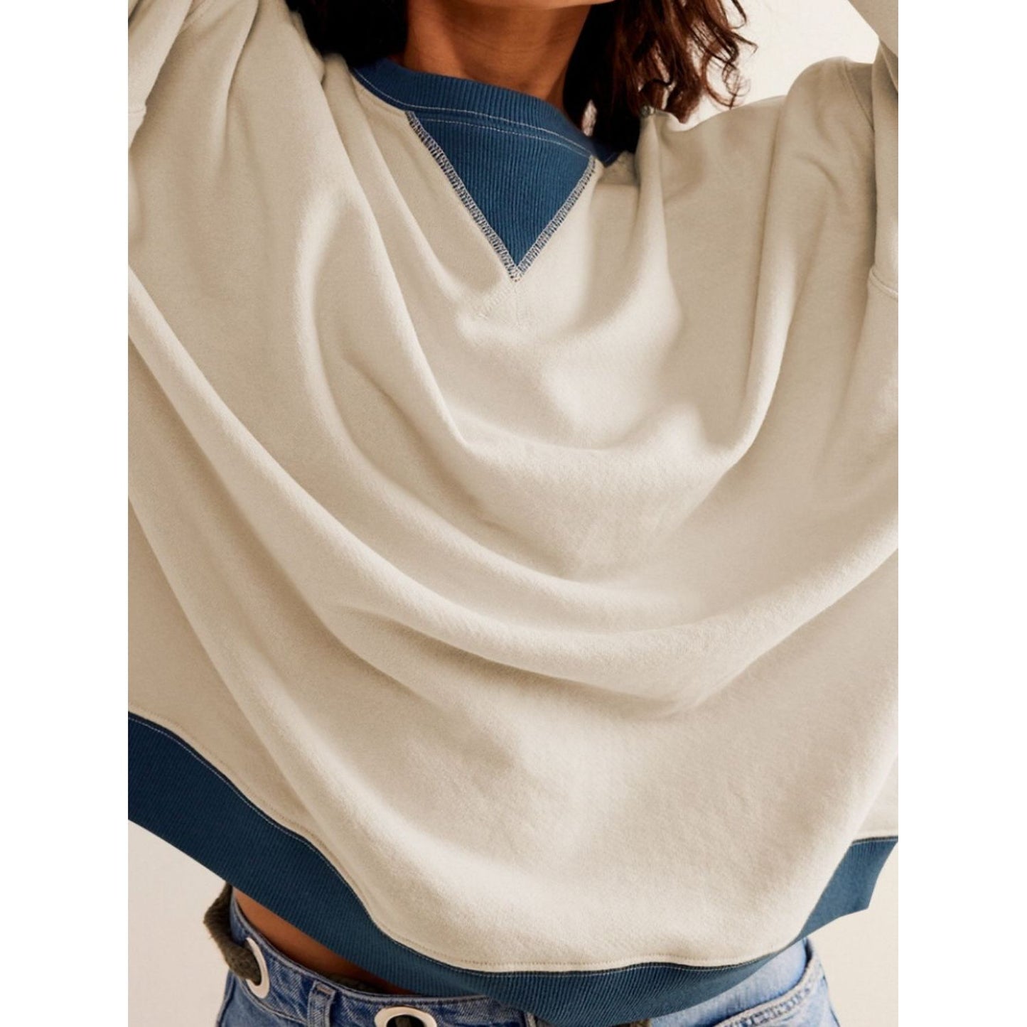 Contrast Dropped Shoulder Long Sleeve Sweatshirt