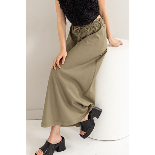 HYFVE Drawstring Washed Linen Maxi Skirt