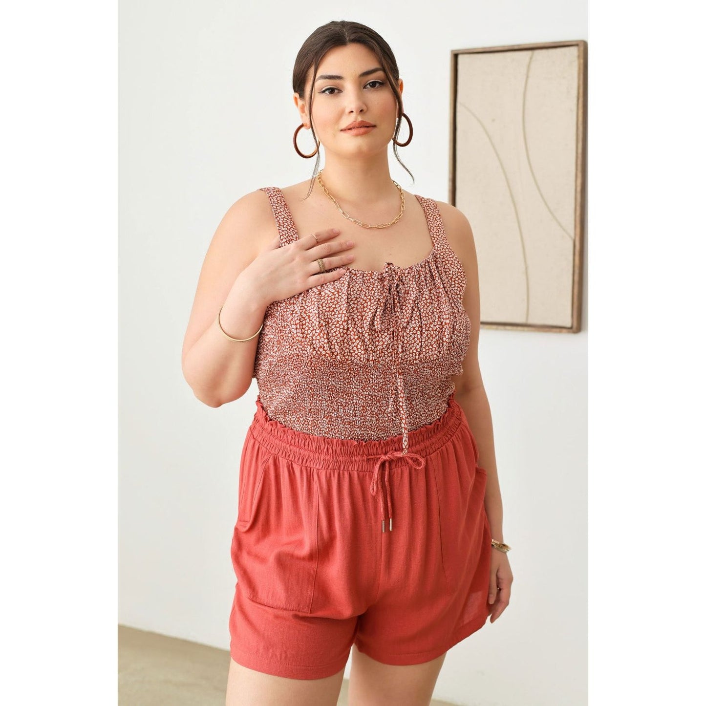 Zenobia Plus Size Drawstring Elastic Waist Shorts with Pockets