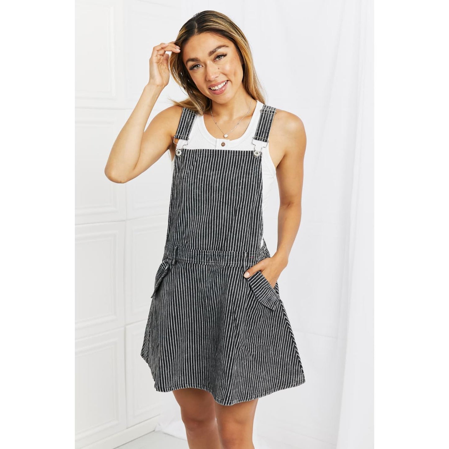 White Birch To The Park Full Size Overall Dress in Black