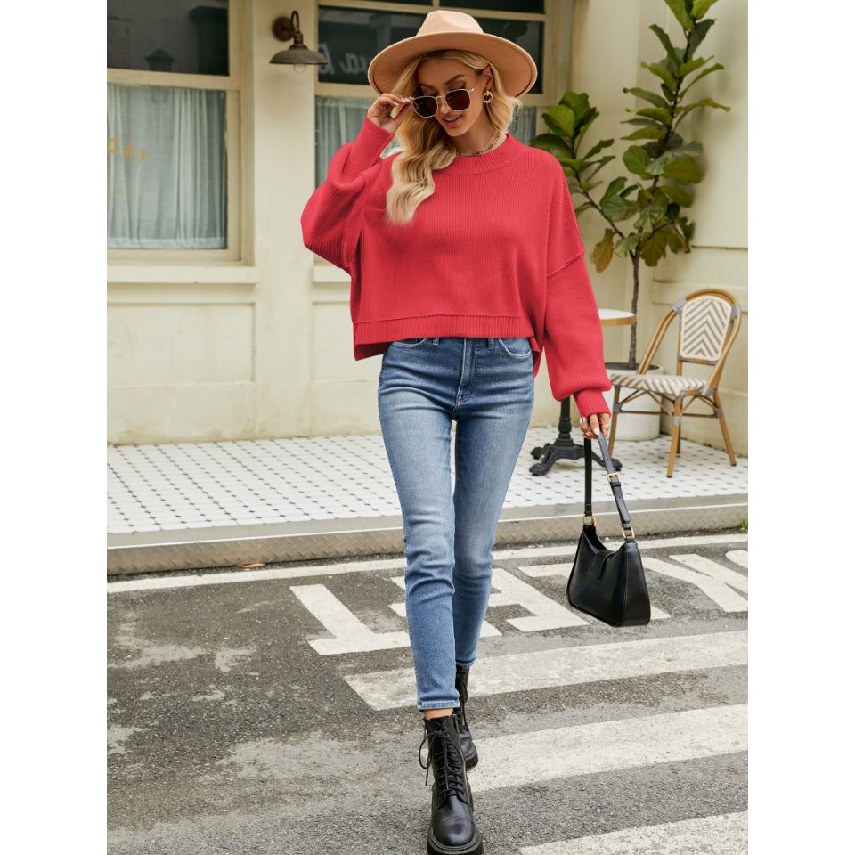 Round Neck Lantern Sleeve Sweater