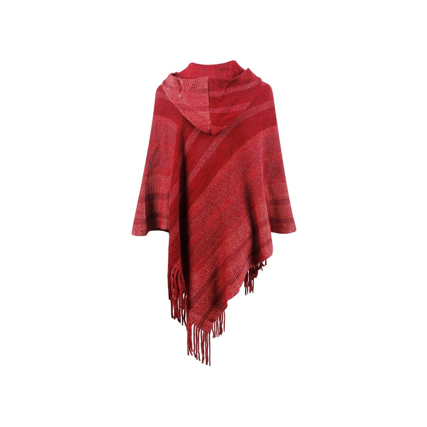 Striped Fringe Hem Hooded Poncho