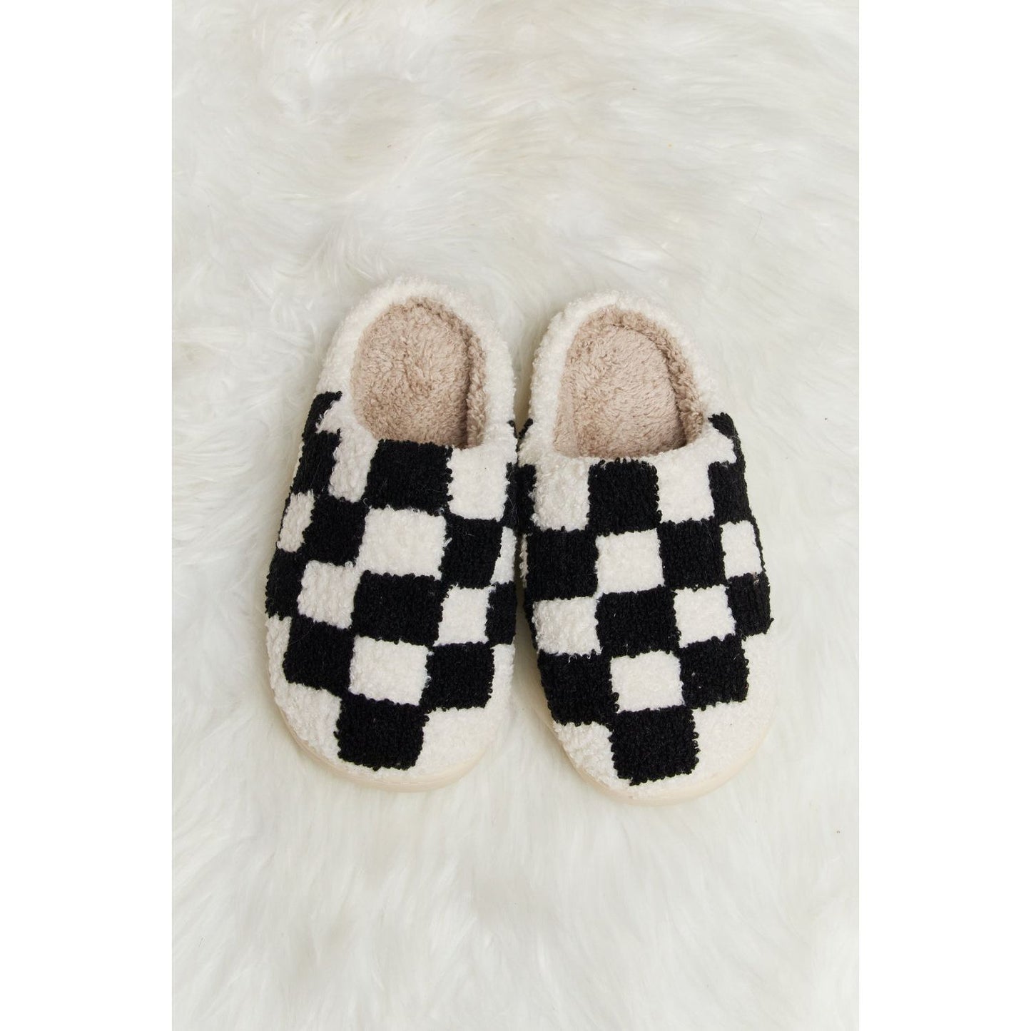 Melody Checkered Print Plush Slide Slippers