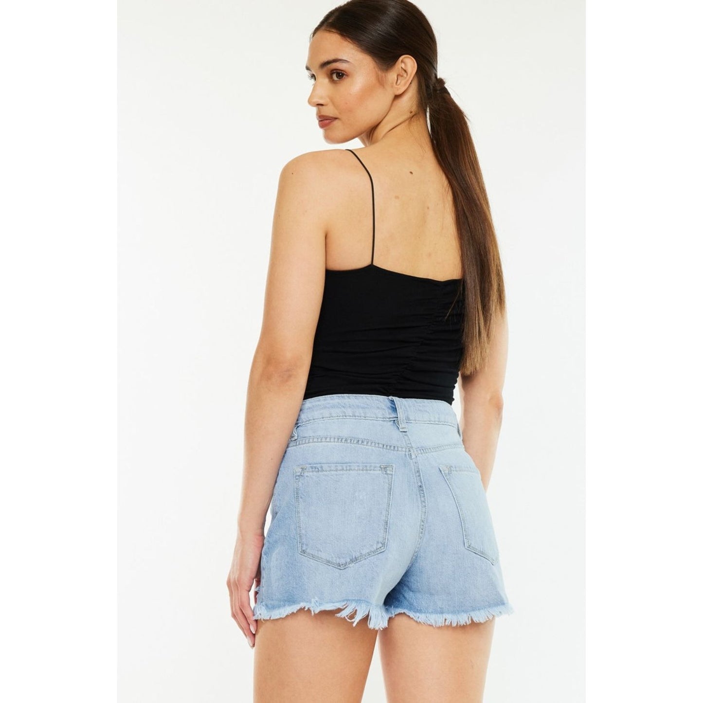 Kancan Raw Hem Distressed High Waist Denim Shorts